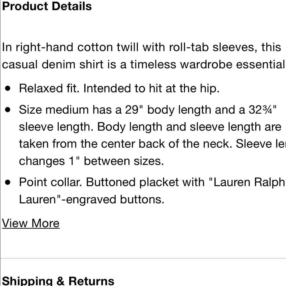 Lauren Ralph Lauren dark blue Denim long sleeve roll up shirt Size MEDIUM - Picture 6 of 8